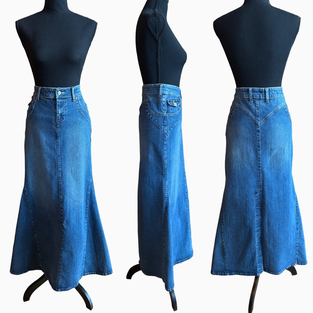 Mermaid Denim Blue Asphalt Maxi Skirt (9) - Picture 11 of 12